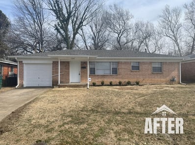 Curbside view of renovated property, titled "After"