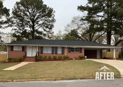 Curbside view of renovated property, titled "After"