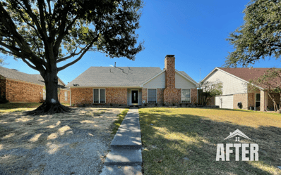 Curbside view of renovated property, titled "After"