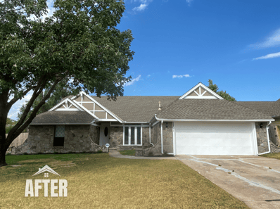 Curbside view of renovated property, titled "After"