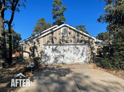 Curbside view of renovated property, titled "After"