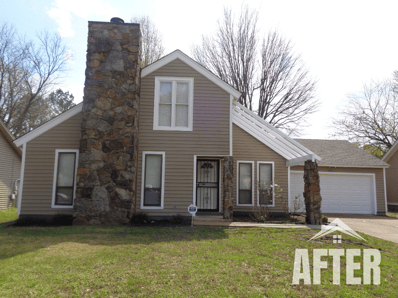 Curbside photo of a house, titled "After"