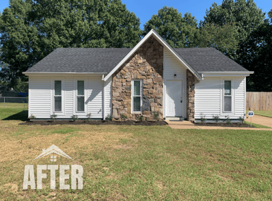 Curbside view of renovated property, titled "After"