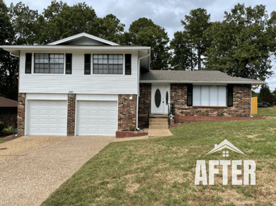 Curbside view of renovated property, titled "After"