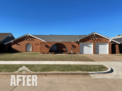 Curbside view of renovated property, titled "After"