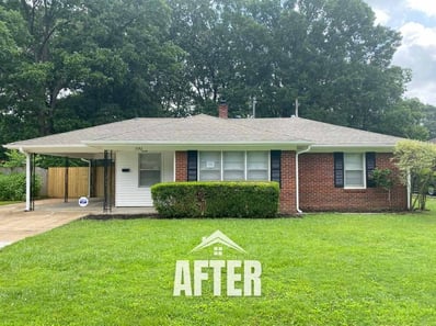 Curbside view of renovated property, titled "After"