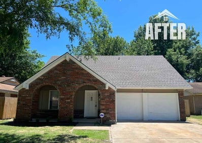 Curbside view of renovated property, titled "After"