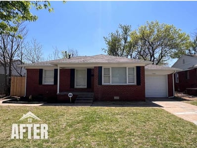 Curbside view of renovated property, titled "After"