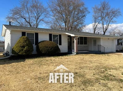 Curbside view of renovated property, titled "After"