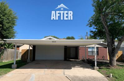 Curbside view of renovated property, titled "After"