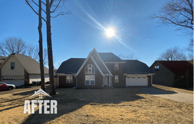 Curbside view of renovated property, titled "After"