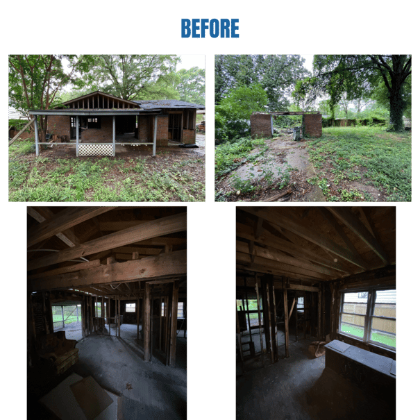 Photo collage of "before" photos of the house's exterior