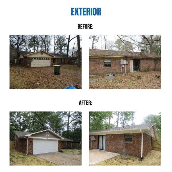 Photo collage of "before" and "after" exterior photos