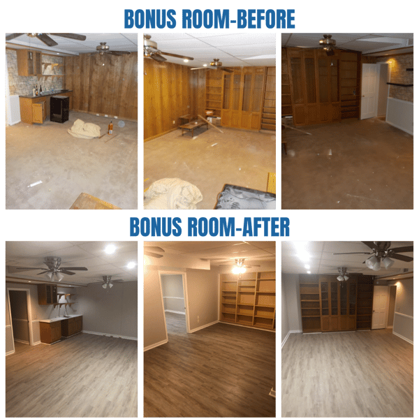 Before and after photos of the bonus room