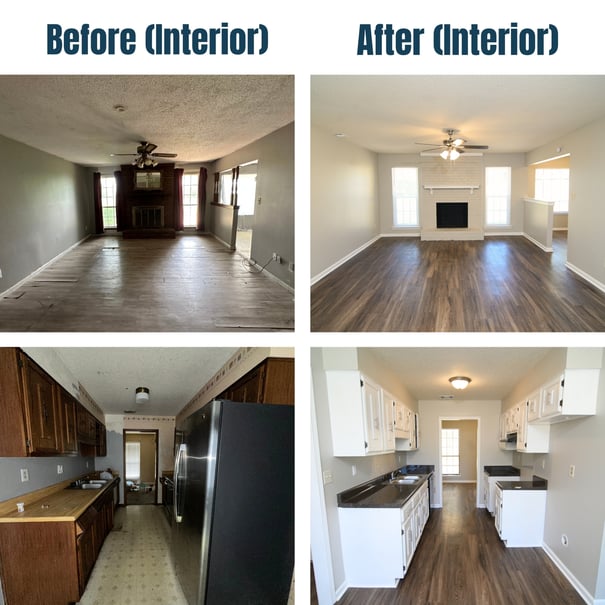 6602 Beaverlodge Before and After Kitchen_Living Room