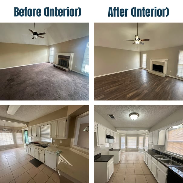 6777 Castlegate Cove Before and After KitchenLiving Room