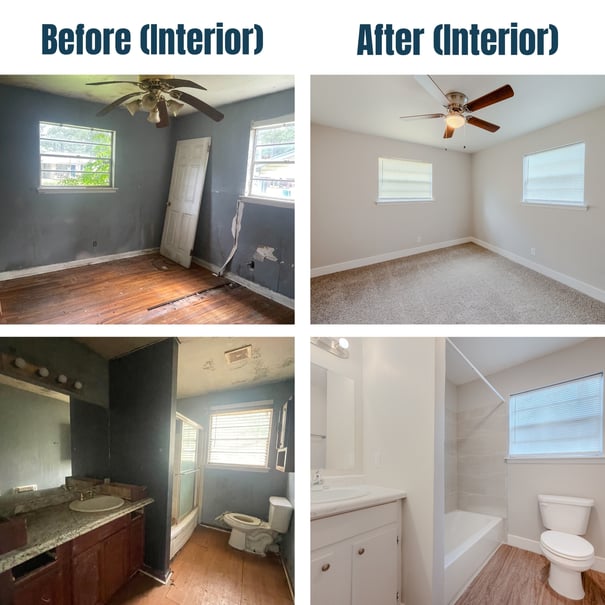 6909 Fairfield Drive Before and After Bedroom_Bathroom