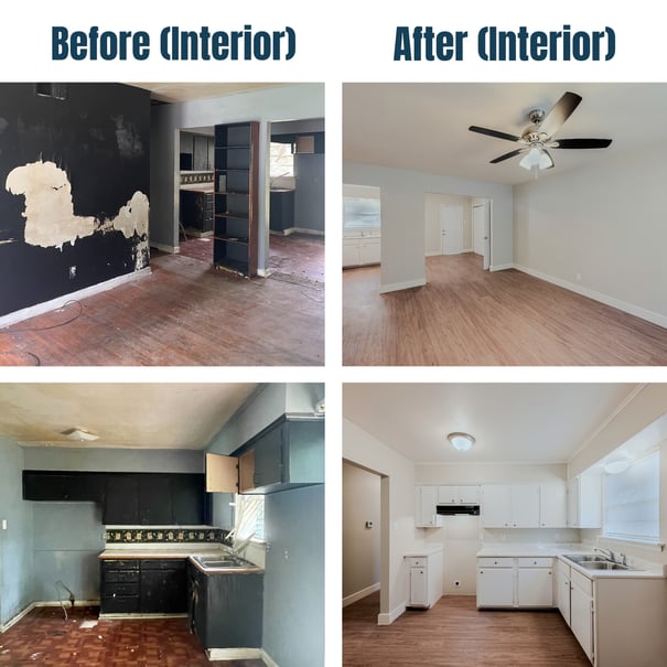 6909 Fairfield Drive Before and After Kitchen_Living Room