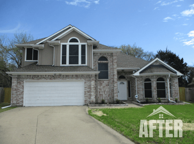 "After" shot of exterior of a home renovation