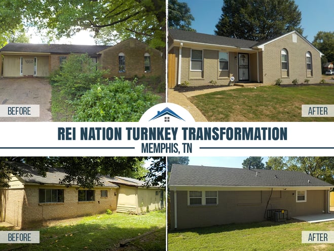 before and after pics of front and back of turnkey property house                                     