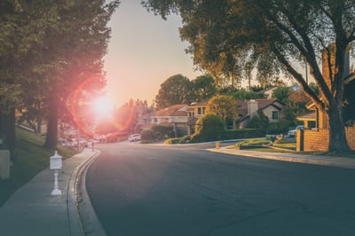 Sunrise view of a quiet neighborhood